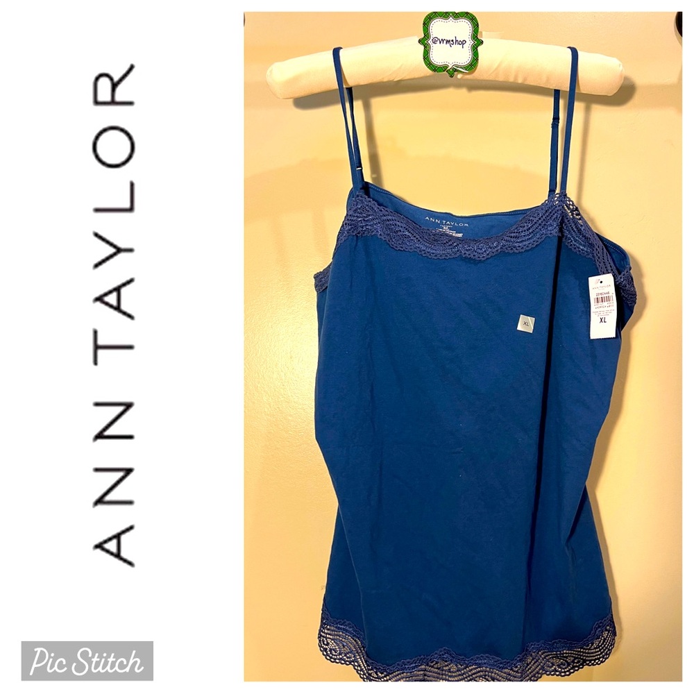 NWT ANN TAYLOR Factory Teal Camisole, Lace @ neckline & hem, Adjustable Straps